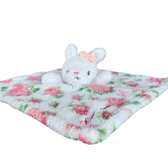 Betsey Johnson Baby Pink Rose Floral Plush Bunny Lovey Security Blanket Cottage - Picture 5 of 10